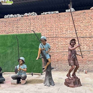 Tượng điêu khắc cậu bé câu cá bằng đồng cổ, kích thước thật, trang trí sân vườn ngoài trời YOUFINE - Product Image 4