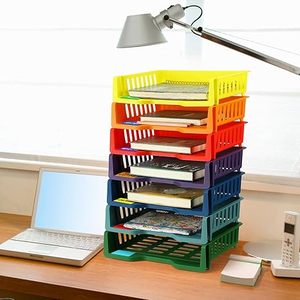 Office Desktop Stationery Organizer Multi-layer Storage Rack Paper <b>File</b> <b>Document</b> Sorter Container Stacked Plastic Basket - Product Image 4