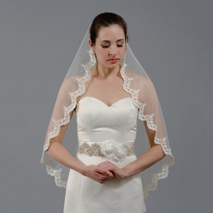 मामूली मुस्लिम शॉर्ट ब्राइडल वील्स फैशन नेट धागा फीता सिंगल लेयर शादी का हिजाब होशबाब - Product Image 1