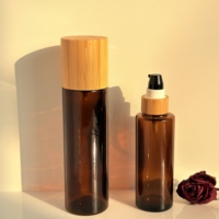 Bouteille en verre cosmétique en bambou foncé et bambou, directement de l'usine, pour shampoing, sérum capillaire et visage, avec tête de pompe vide