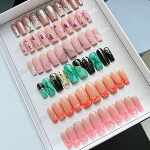 Naixi Custom Private Label Nails Luxury Long Ballerina French Coffin Almond Stiletto Press On Nails Acrylic butterfly nail