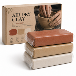 Lot de 3 pâtes à modeler en <span class=keywords><strong>poterie</strong></span>, séchage à l'air, cuisson au four, terre cuite beige et blanche, pour sculpture DIY, OEM, avec boîte cadeau kraft - Product Image 1