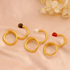 Waterproof Non Tarnish 2 <b>Finger</b> <b>Rings</b> 14k 18k PVD Gold Plated Fashion 316L Stainless Steel Double 2 <b>Finger</b> <b>Ring</b> for Women - Product Image 3