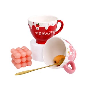Creative hand-painted <b>strawberry</b> ceramic <b>mug</b>, milky white underglaze <b>mug</b>, office hot drink/coffee <b>mug</b>, customizable. - Product Image 1