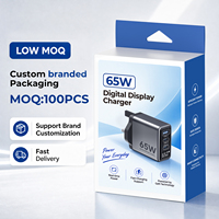 Chargeur USB-C de voyage 65W GaN 3 ports avec affichage numérique, alimentation dynamique IA, charge rapide pour téléphone et ordinateur portable (prise UK)