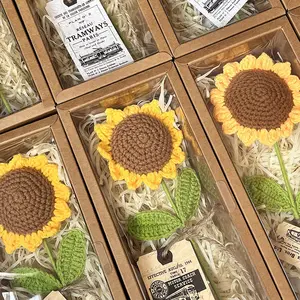 Novo produto explosão Handmade lã cheirando rosto produtos acabados Crochet girassóis Crochet flores à venda