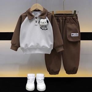 Ensemble de survêtement pour garçons, automne/hiver 2025, nouveau sweat-shirt en <span class=keywords><strong>molleton</strong></span> doublé de polaire, shorts, style coréen, vêtements de sport pour enfants, animal/dessin animé - Product Image 4