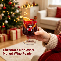 Verre à vin rouge à longue tige de 440 ml, décoré à la main, motif de Noël mignon, bordure rouge goutte à goutte, pour la décoration de la maison