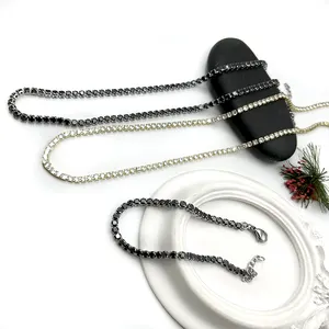 2023 New Arrival Good Luck Stainless Steel Jewelry Making Suppliers Fashion Chain Zicon Stone holder Women's Tennis Necklace