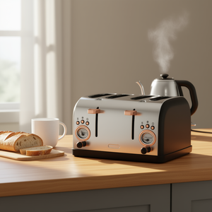 Grille-pain électrique style rétro 4 tranches en acier inoxydable SUS304, 6 niveaux de brunissage, fente large de 1,5 pouce, minuterie mécanique, cuisine - Product Image 2