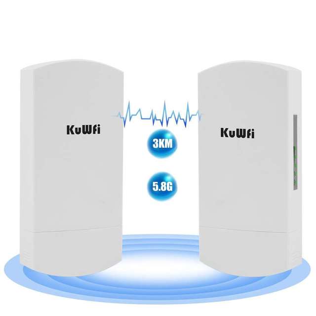 KuWfi Genuine 3km Long Range Wireless Cpe 300mbps 5.8GHz 12dBi High Gain Antenna Outdoor Wifi Bridge with 3*RJ45 Port