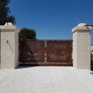 Puerta corredera de acero con corte láser para entrada, Puerta de Hierro y metal con diseño de puerta principal