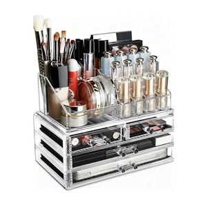 Organisateur de maquillage en acrylique pratique avec compartiments hauts-Convient aux longs pinceaux, mascaras, crayons à sourcils, empêche la flexion et les dommages - Product Image 2
