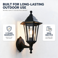 Lanterne de jardin européenne avec détecteur de mouvement, lampe murale extérieure étanche avec diffuseur en verre, garantie de 3 ans