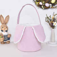 Vente en gros de paniers cadeaux de Pâques Sherpa avec oreille de lapin panier de Pâques en velours côtelé pour enfants