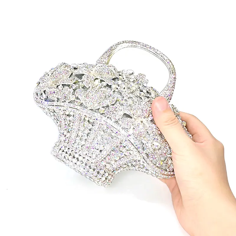 Classical women evening party diamonds luxury tote flower basket crystal purses Bridal wedding party purses