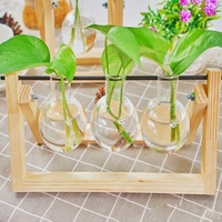 Vase à 3 ampoules, planteur d'air en verre, moderne, pour table, hydroponie, décoration maison, jardin, bureau, terrarium, fleurs en bois