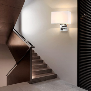 Bedside <strong>Wall</strong> <strong>Mount</strong> <strong>Light</strong> <strong>with</strong> USB and <strong>Plug</strong> LED Reading Swing Arm Fabric Shade <strong>Wall</strong> Sconce Hardwired <strong>Wall</strong> Lamp for Bedroom Hotel - Product Image 6