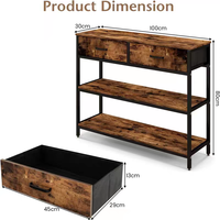 Étagère de présentation rustique marron 47 pouces à 3 niveaux avec base métallique écologique, table console avec 3 tiroirs de rangement pour salon, entrée, chambre, maison