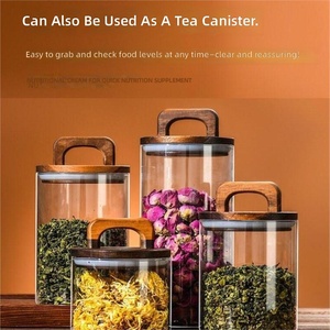 Barattoli e Bottiglie in Vetro Borosilicato Trasparente con Coperchi in Legno, Design Ermetico, Contenitori Portatili per Cucina Americana - Product Image 1