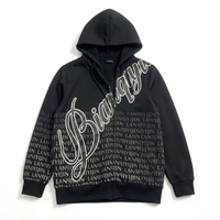 Sweat à capuche zippé noir délavé pour homme, imprimé graphique dégradé inspiré du luxe, en coton épais, style streetwear