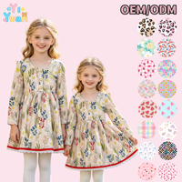 Robe de fête pour petites filles, à manches longues, col rond, boutonnée sur le devant, avec ourlet en dentelle, imprimé camion de Noël et motifs de fleurs sauvages
