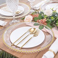 Plato Base Transparente de 13 Pulgadas para Bodas, Plato de Plástico con Cuentas Doradas, Plato Base Acrílico para Servir la Cena, Plato Base para Mesa de Navidad