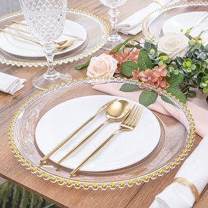 <span class=keywords><strong>Assiette</strong></span> de présentation transparente de 13 pouces pour mariage, avec perles dorées, en plastique, sous-<span class=keywords><strong>assiette</strong></span> en acrylique, pour service de <span class=keywords><strong>table</strong></span> de Noël - Product Image 3