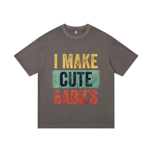 T-shirt Nera da Uomo 100% Cotone Lavorato a Maglia Oversize 230g Eco-Friendly Traspirante a Manica Corta con <span class=keywords><strong>Testo</strong></span> 'I Make Cute Babies' e Design Vuoto - Product Image 3