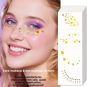 Autocollants de tatouage imperméables pour le visage à transfert d'eau géométriques pour les coins des yeux, autocollants de maquillage pour les yeux à paillettes métalliques brillantes et à changement de couleur - Product Image 1