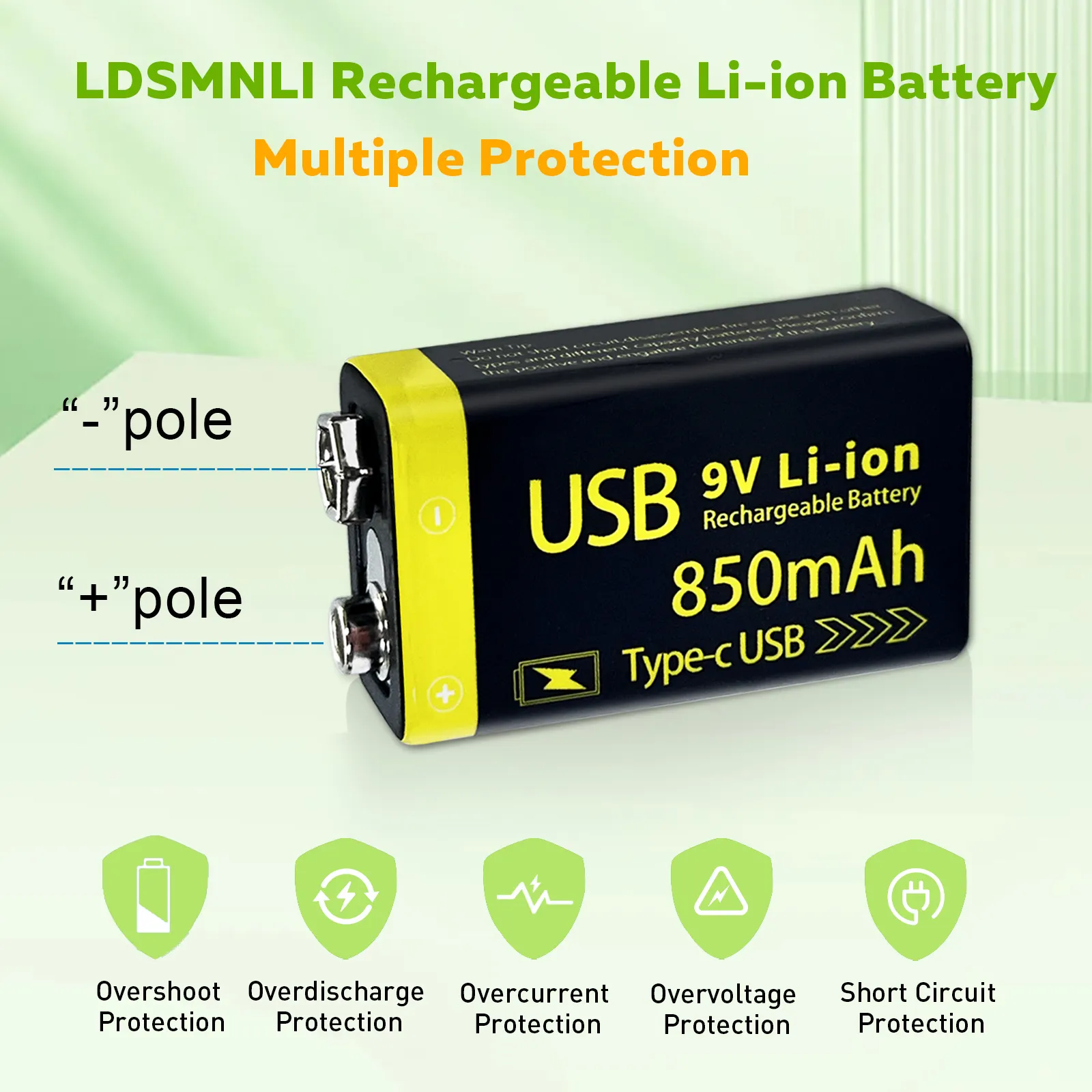 Trung quốc các nhà sản xuất pin lithium bán hàng trực tiếp đồ chơi thiết bị gia dụng 9V 850mAh USB lithium có thể sạc lại pin