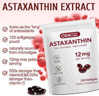 Gélules d'astaxanthine 12 mg issue de microalgues, triple concentration, 120 unités, végétalien, sans gluten, complément alimentaire, marque privée, OEM