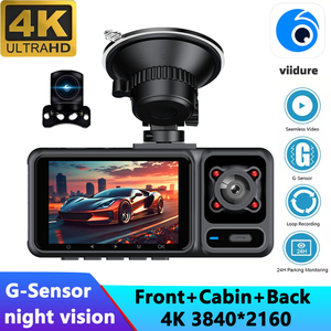 Câmera Tripla 4K com Visão Noturna 170 °   Câmera DVR Automotiva com Gravação em Loop 24H, Ângulo Lateral Amplo, Sensor G e Display para Estacionamento em Ré - Product Image 1