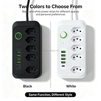 Stop Kontak Standar OEM Brasil 5 Outlet AC NBR14136 dengan 4 USB-A dan 1 Port Type-C, Soket Ekstensi dengan Saklar Nyala/Mati Berlampu