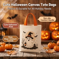 Tas Tote Kanvas Cetak Halloween Lucu BunnyTote MOQ100 Pegangan Kontras Tas Hadiah Permen Pesta Trick-or-Treat Tas Tangan Wanita Musim Dingin Musim Panas