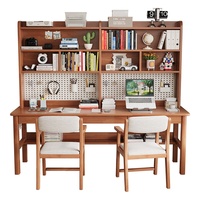 Bureau double en bois massif avec étagère intégrée, bureau d'étude pour étudiants, bureau d'écriture à domicile, bureau d'ordinateur avec tiroirs amovibles