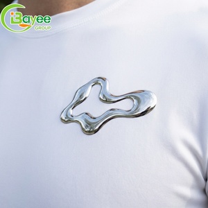 Abrasion-Resistant & Anti-Stretch Metallic Heat Transfer High Frequency Embossed Labels Iron on Patches for Techwear T-Shirt - Product Image 1