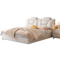 Lit double moderne minimaliste de style normcore, grand lit de mariage, chambre principale, lit en cuir multifonctionnel, rangement en bois