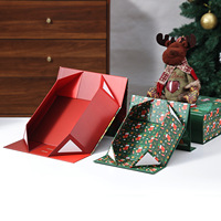 Scatola Regalo Rigida per Natale con Stampa Babbo Natale e Fiocchi di Neve, Nastro in Raso con Fiocco, Stampa in Lamina Oro/Argento, Disponibile all'Ingrosso