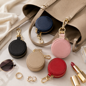 Bolsa de joyería portátil personalizada con logotipo, mini estuche de cuero con cremallera, organizador de joyas de viaje para mujer, para pendientes y anillos. - Product Image 1