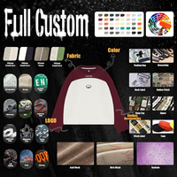Kaos Boxy Fit Pria 300gsm 100% Katun Rajutan Waffle Lengan Raglan Warna Blok Custom Made Tshirt Putih Merah Wash