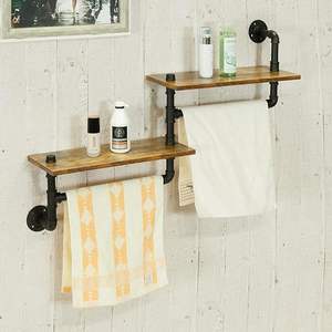 מדפי אמבטיה בסגנון כפרי, מדפי צינורות תעשייתיים, מדף ספרים דו-קומתי תלוי על הקיר, ספריית ספרים בסגנון כפרי עם מוטות - Product Image 1