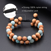 Bracelet Mala tressé réglable à double rangée de perles en pierre naturelle et bois, bijou de mode unisexe en forme de boule, vente chaude