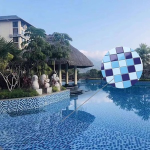 Gạch khảm kính màu xanh trắng, hồ bơi, ao cá, hồ cảnh quan, chống trơn, tráng men, thiết kế hiện đại đơn giản, dự án nhà nghỉ — ảnh 1