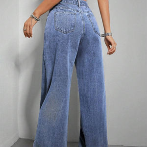 मोटे तौर पर पैर की काली जींस पैंट, महिलाओं ने डेनिम सीधे पैर की कैजुअल पैंट - Product Image 4