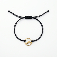 Bracelet QIAOREN 12769 en acier inoxydable doré avec breloque cercle montagne, cordon noir réglable, bijou minimaliste pour poignet, idéal pour l'extérieur, cadeau