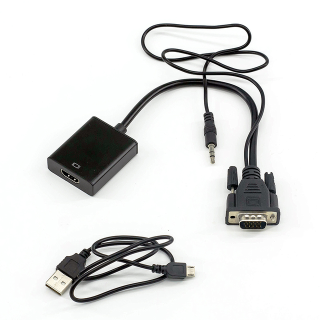 Converter Adapter Cable 15 Pin VGA Male to HDMI Female Full HD 1080P Adapter Cable With Audio and Micro USB Power VGA HDMI Cable