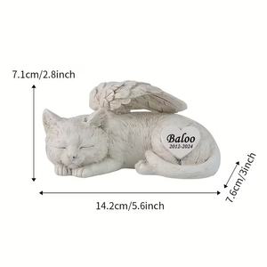 Placa de Resina Blanca Personalizada con Gatito Durmiendo con Alas en el Corazón, Regalo de Condolencia Personalizado para Amantes de los Gatos, Elegante Recuerdo de Mascota - Product Image 6