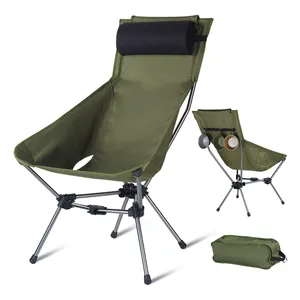 Chaise de randonnée portable et pliante personnalisée pour l'extérieur Chaise ultralégère de camping à dossier haut avec poche latérale et appui-tête