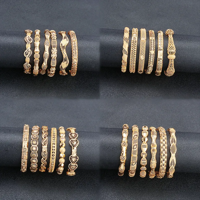JXX-Bracelets en plaqué or 24 carats pour dames, bracelet de mariage de mariée de Dubaï, bijoux en plaqué or indien